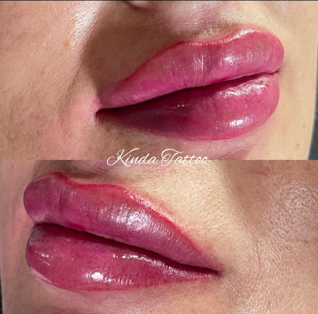 Lip blushing permanent makeup before and after — Kinda Tattoo
